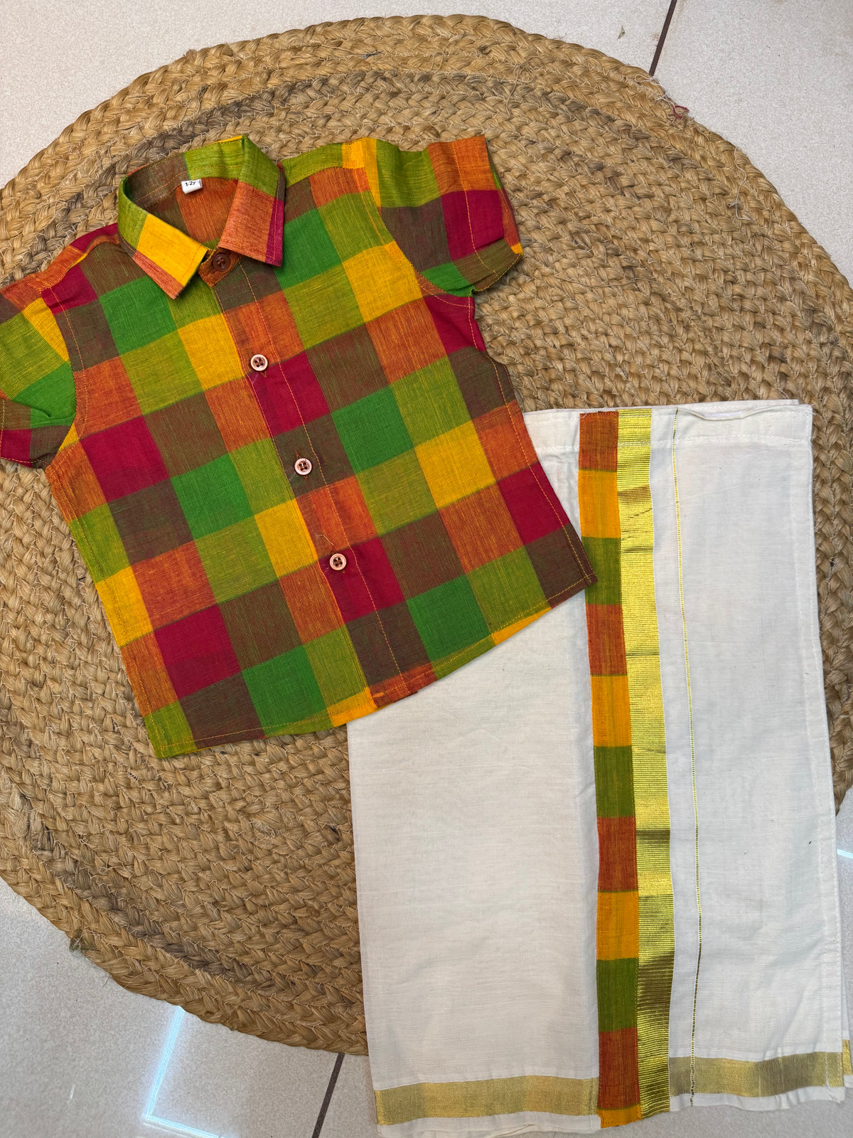 Madras check shirt and dhoti - Design 1 - RDKBBS100-1