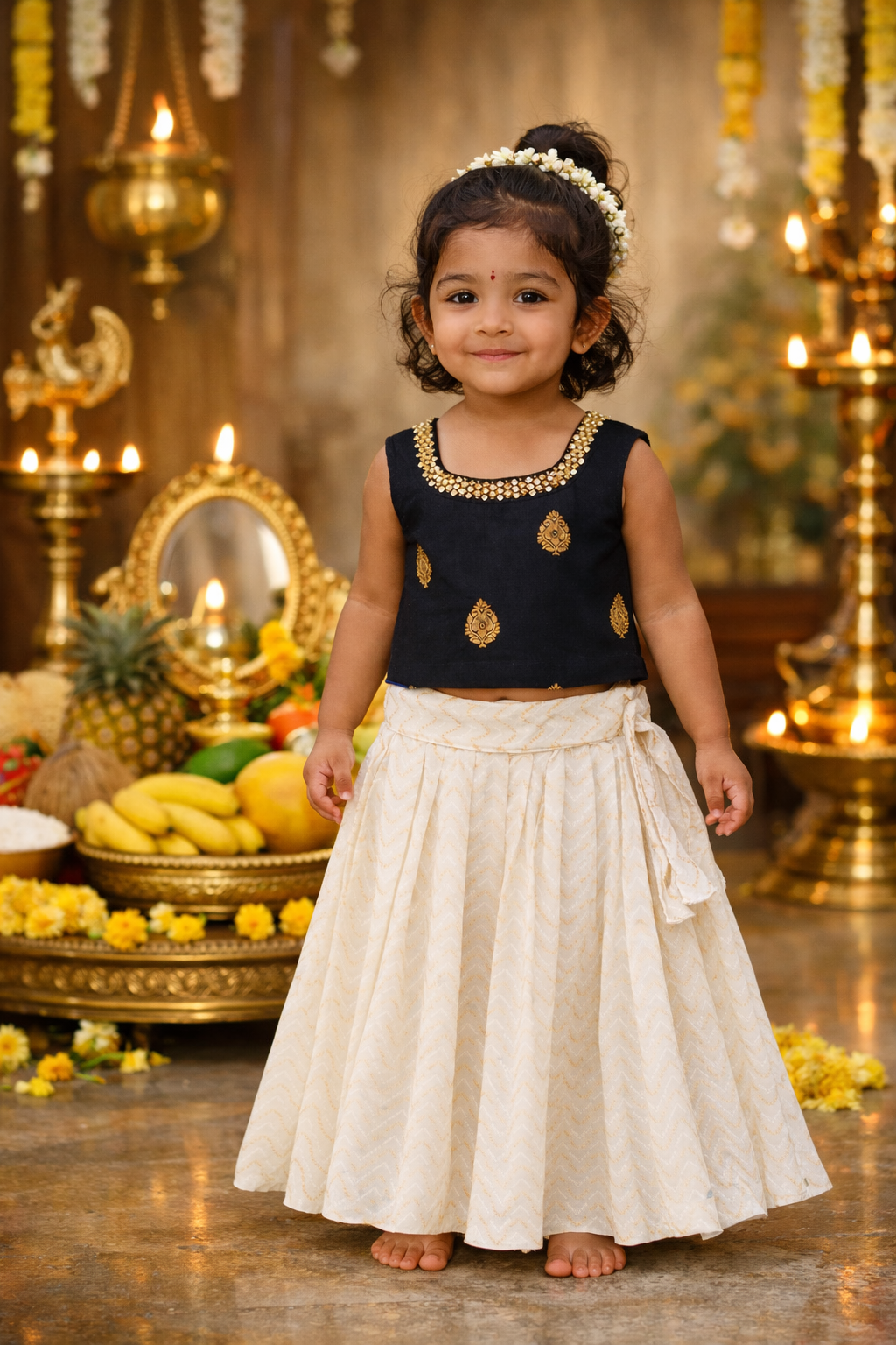 Black Brocade Skirt And Top Set