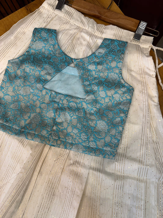 Aqua - Blue Brocade Top And skirt