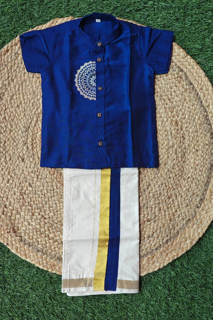 Royal Blue Mandala Printed Shirt And Dhoti Set