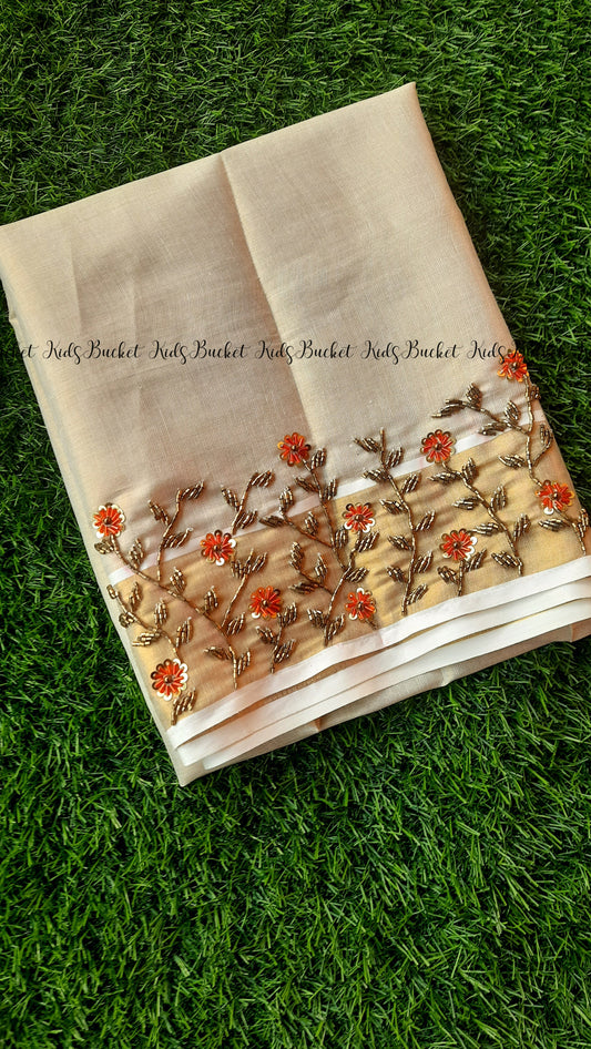 Golden Tissue Saree - With Hand Work Blouse Piece