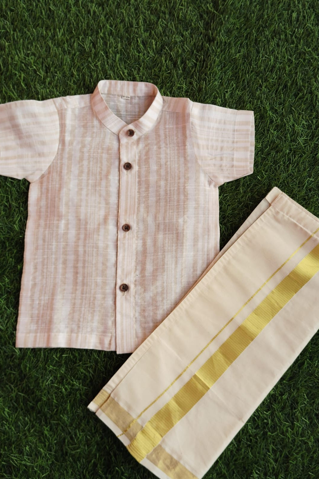 Peach Mist Shirt Mundu Set - KBBSS015