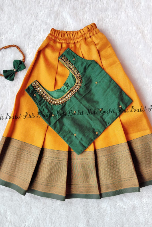 Peacock Teal & Gold Work Pattupavada - KBGSP006