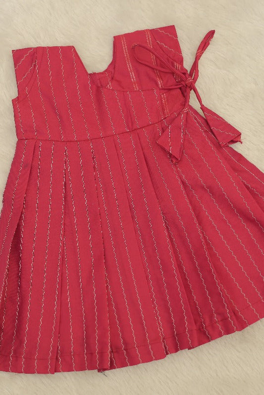 Pleated with Tie Silk Frock - KBGFP018