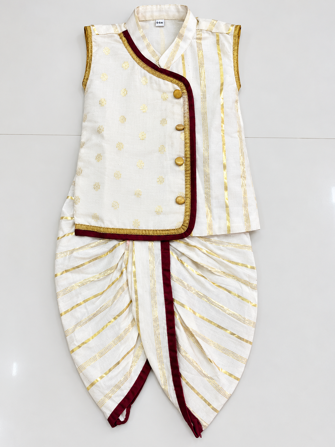 White coin desing Said Button Kurtha with Dhoti RD