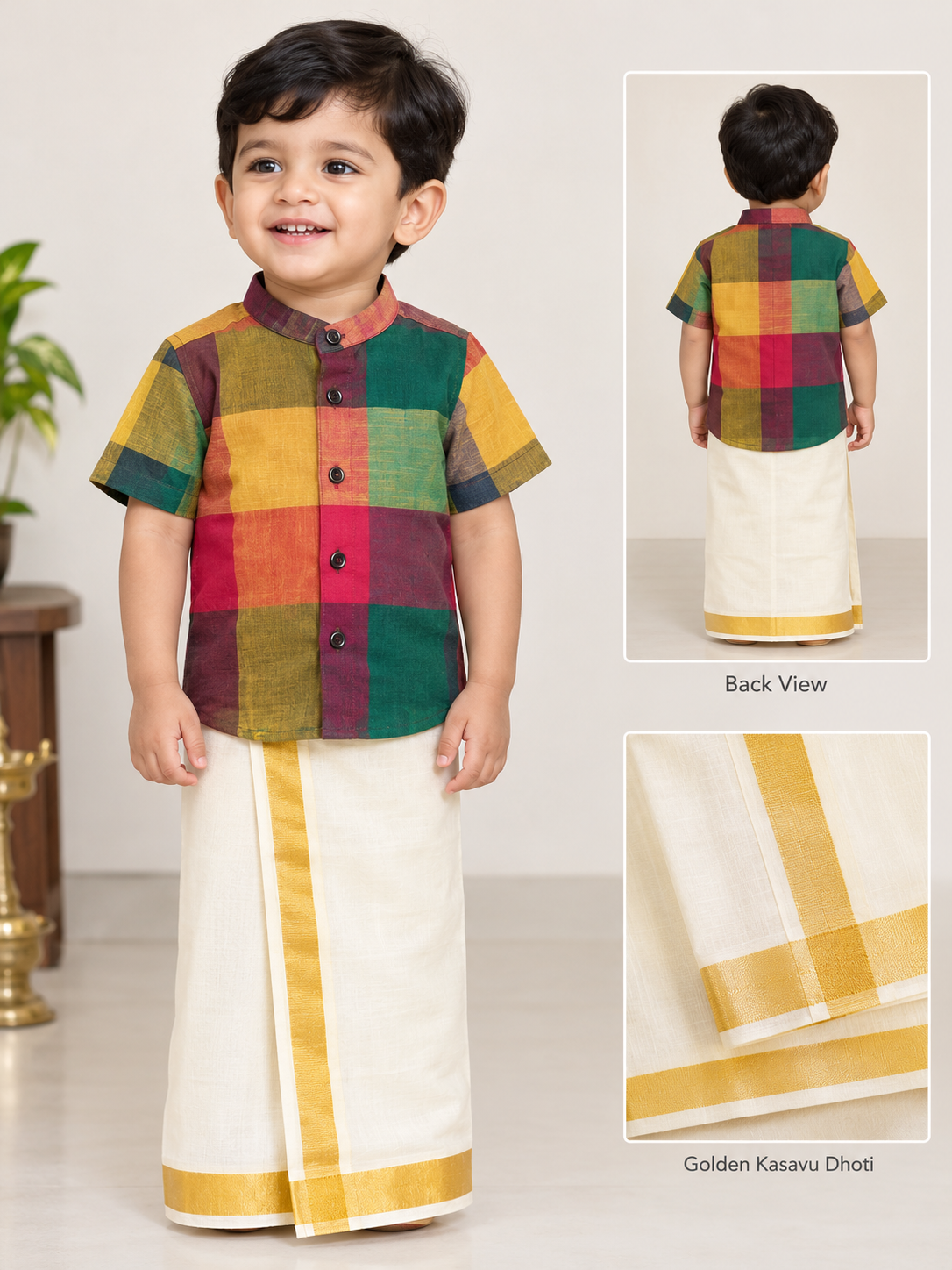 Madras check shirt and dhoti - Design 4- KBBS100-4