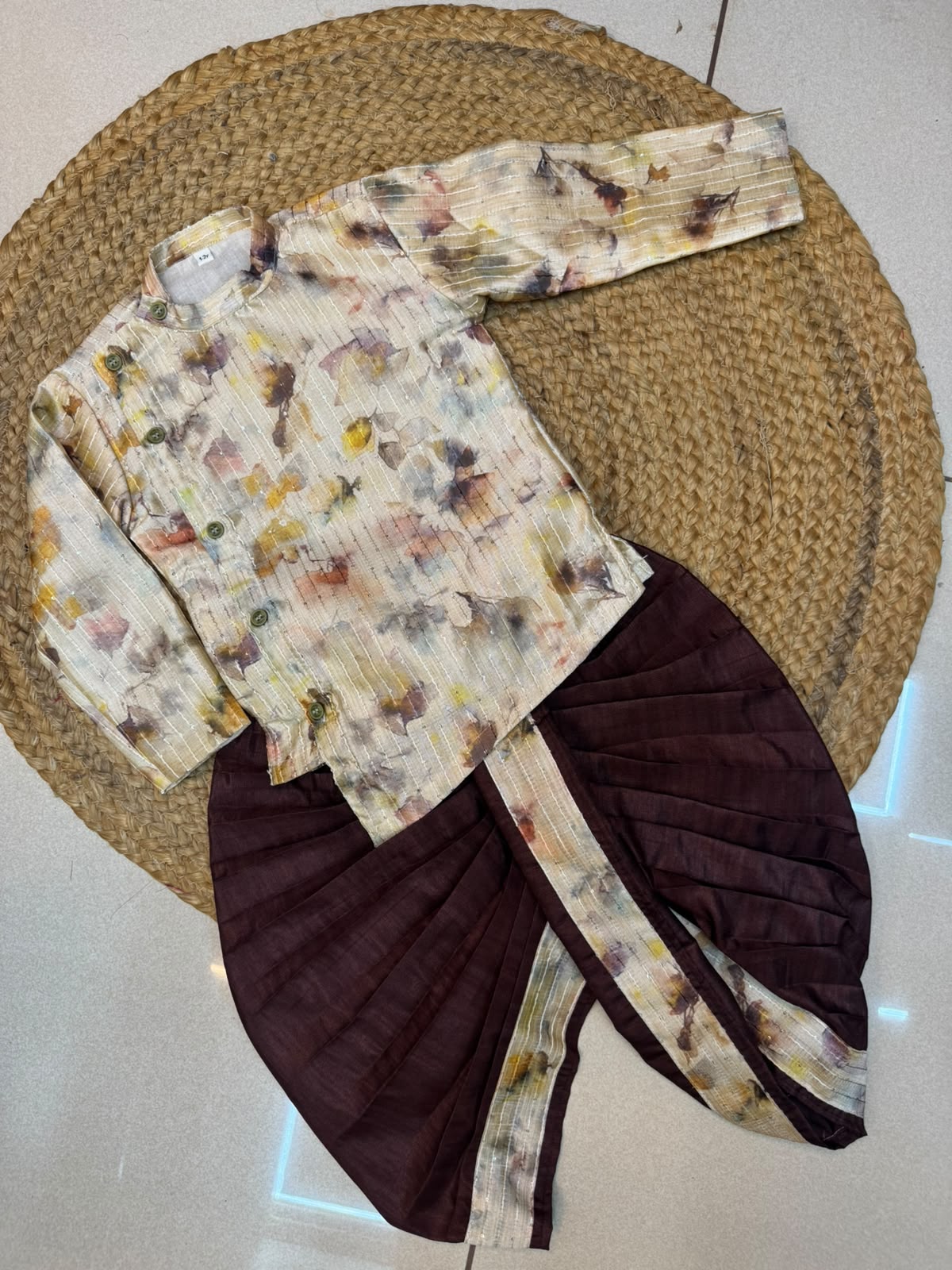 Cotton Printed Said Button Kurtha And Dhoti Set-1009