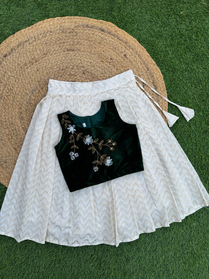Velvet Hand Work Top And Skirt Set