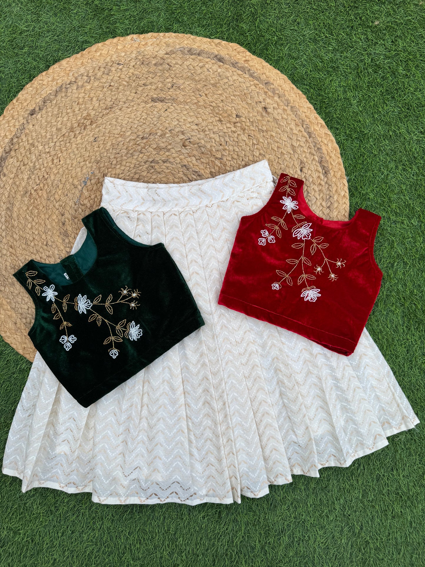 Velvet Hand Work Top And Skirt Set