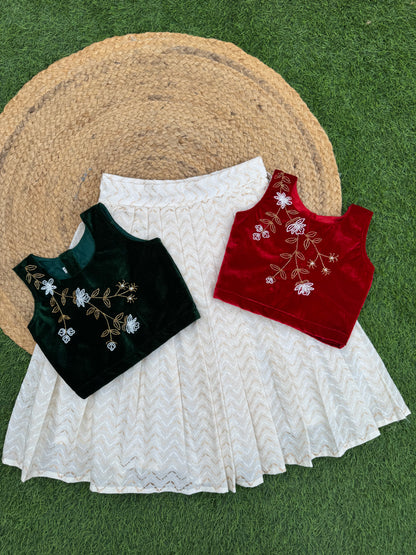 Velvet Hand Work Top And Skirt Set