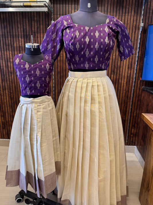 Purple Grace Brocade Top And Skirt Set