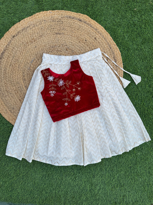 Velvet Hand Work Top And Skirt Set