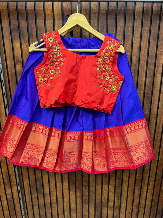 Kanchi Silk Pattupavada - Blue and Red