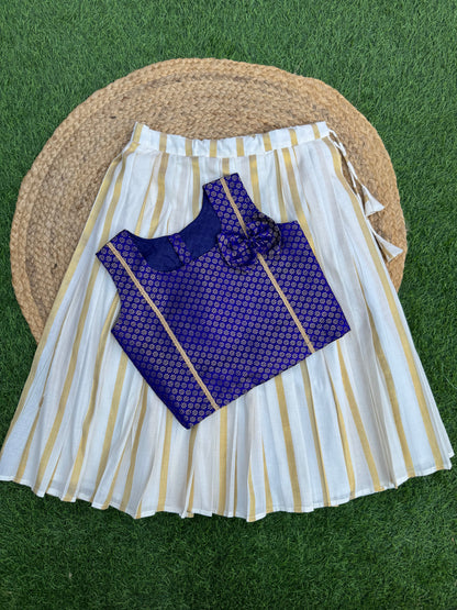 Royal Blue Brocade Top And Skirt Set