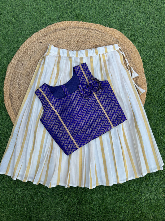 Royal Blue Brocade Top And Skirt Set