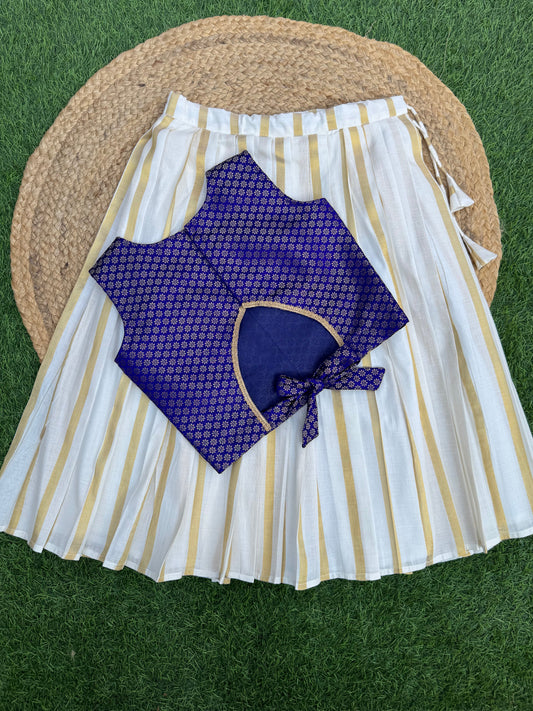 Royal Blue Brocade Top And Skirt Set