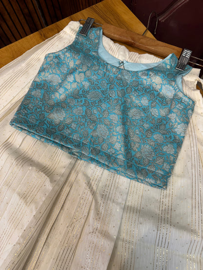 Aqua - Blue Brocade Top And skirt