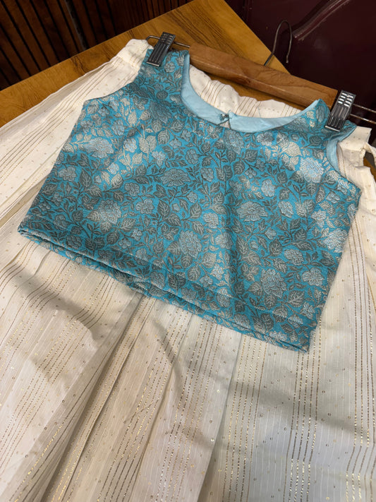 Aqua - Blue Brocade Top And skirt