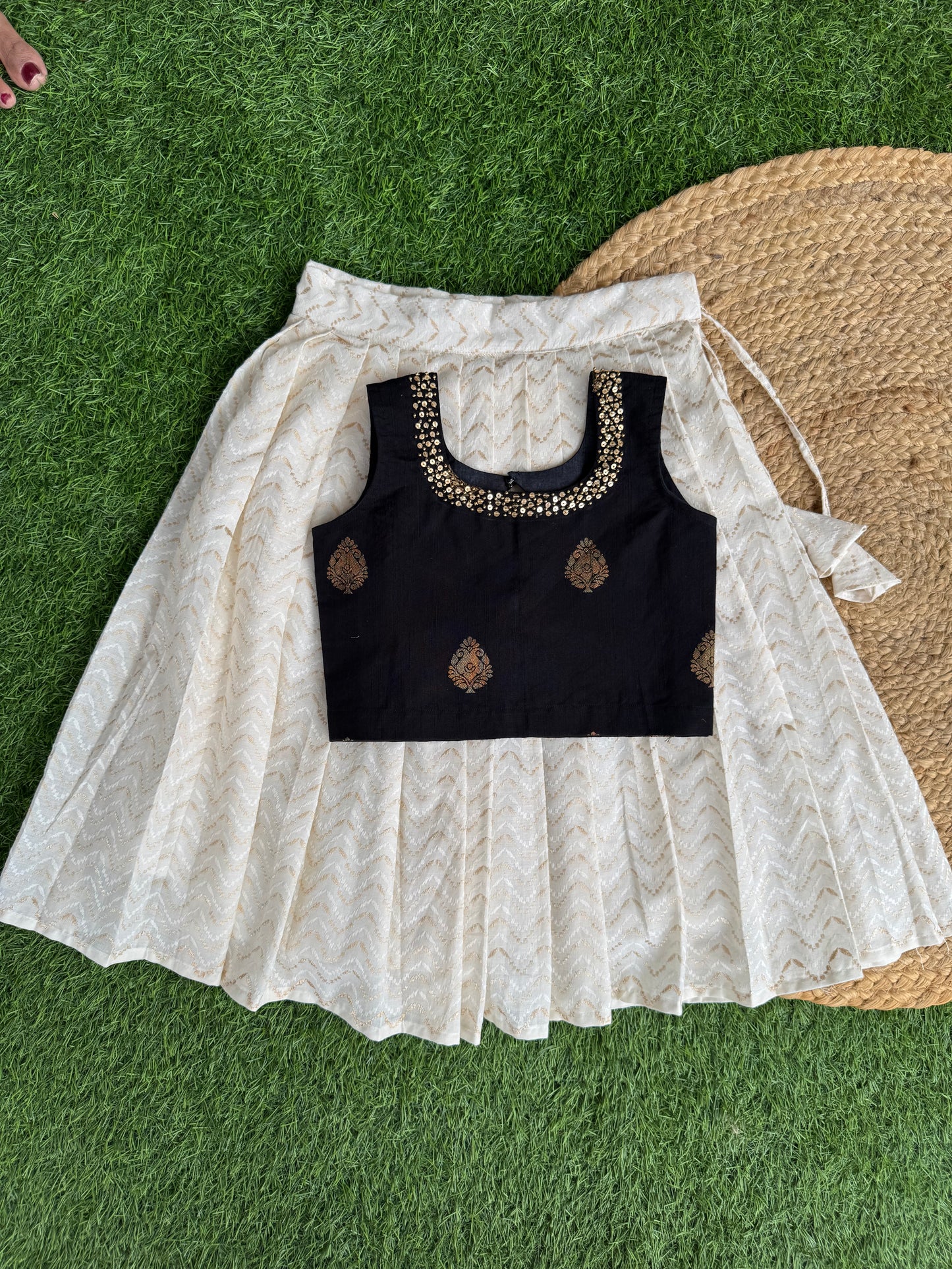 Black Brocade Skirt And Top Set