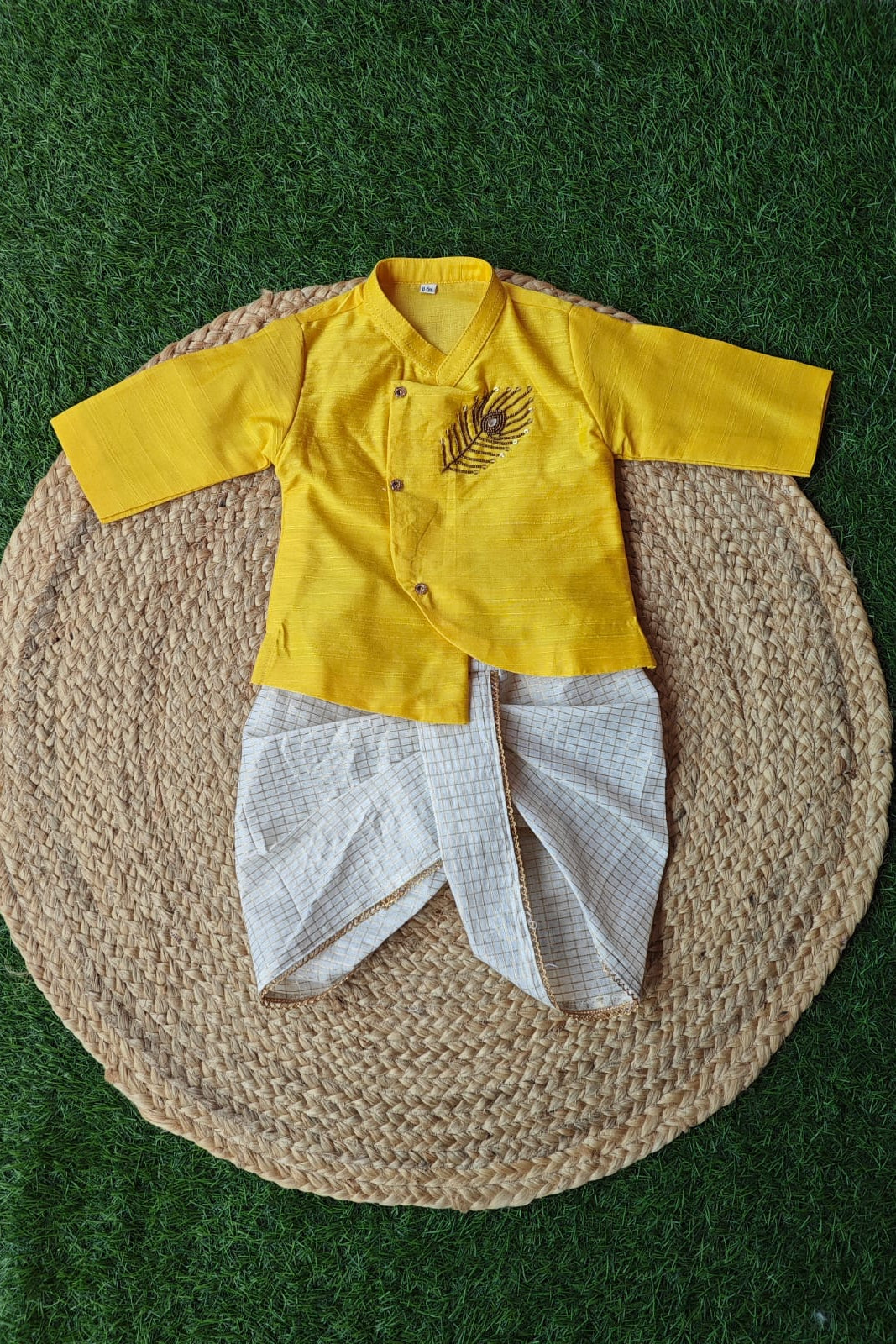 Peacock Feather HW Kurta & micro check dhoti pant - KBBHKG008