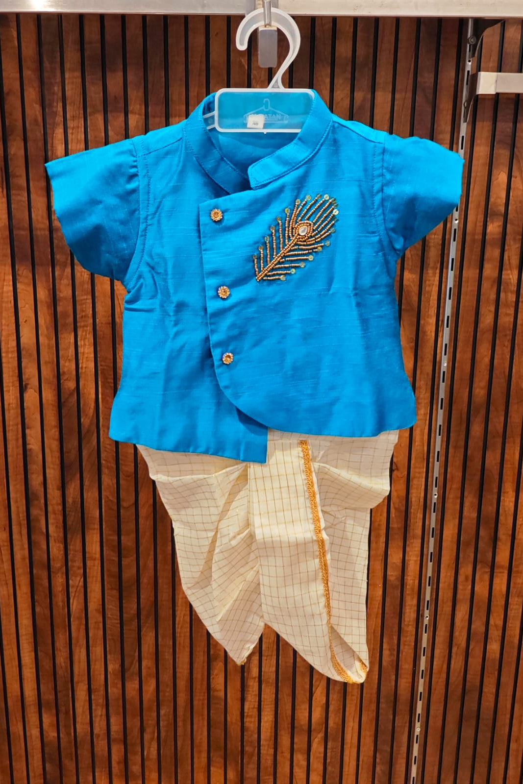 Peacock Feather HW Kurta & micro check dhoti pant - KBBHKG008