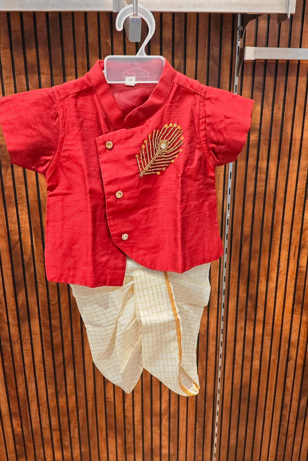 Peacock Feather HW Kurta & micro check dhoti pant - KBBHKG008