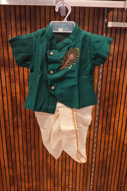 Peacock Feather HW Kurta & micro check dhoti pant - KBBHKG008