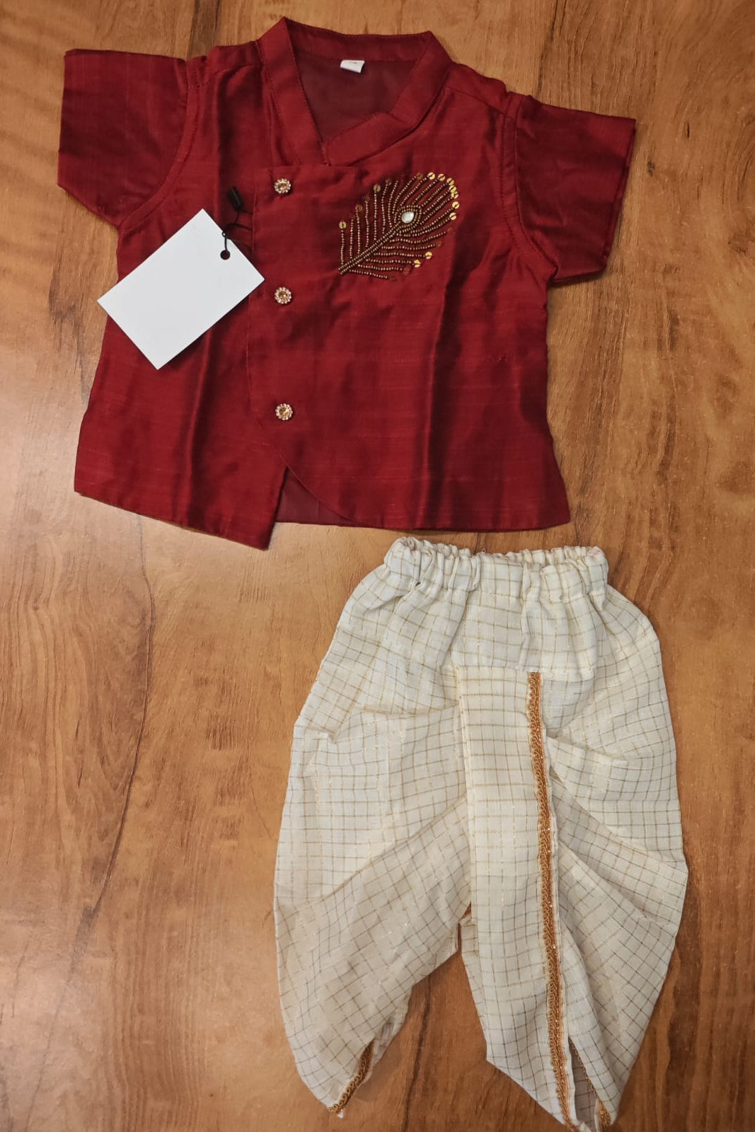 Peacock Feather HW Kurta & micro check dhoti pant - KBBHKG008