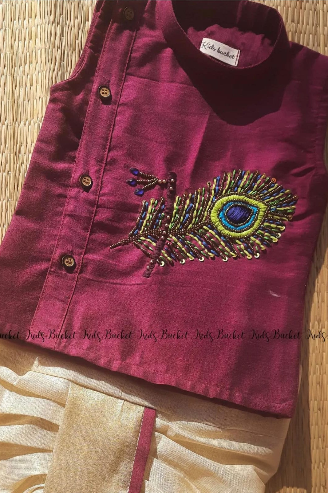 Peacock Feather Kurta and Tissue  Dhothi Pants - KBBHK001