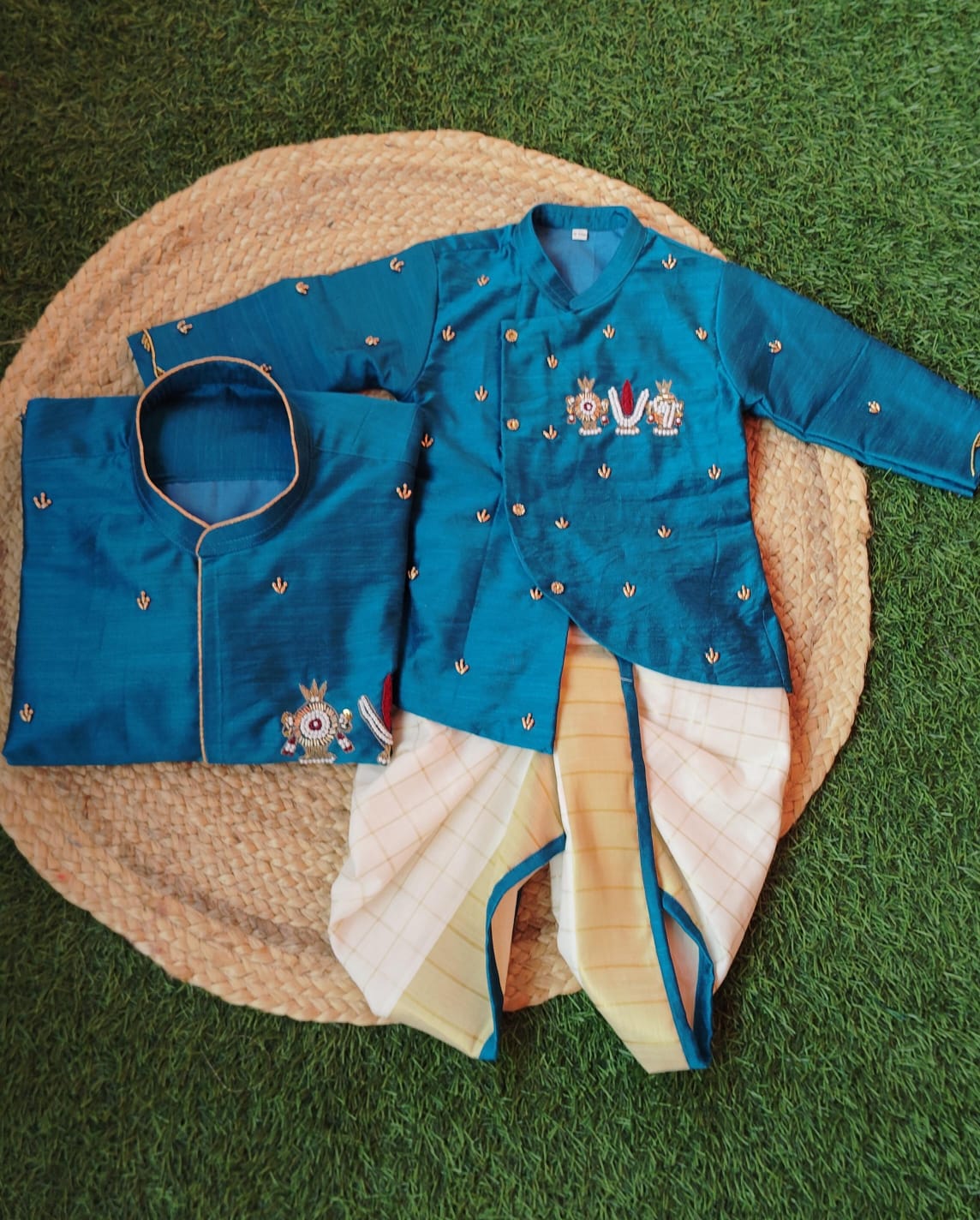 Lord Venkateshwara Themed Kurtha & Dhoti Sets-KBBHK012