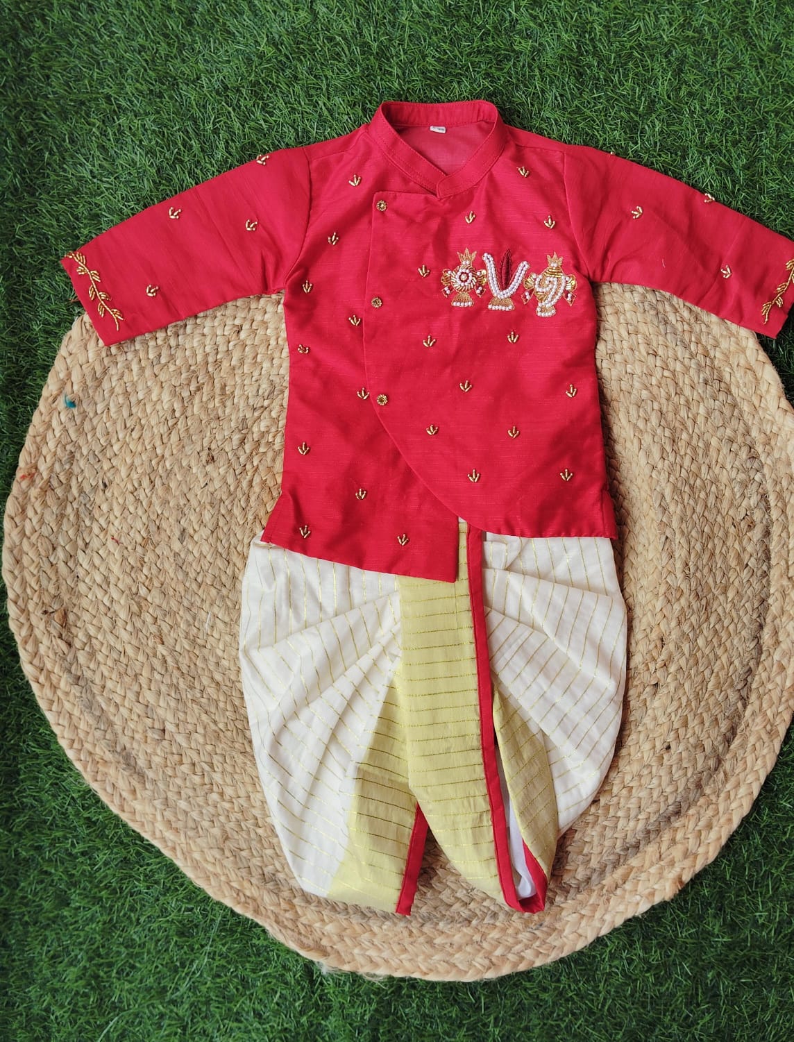 Lord Venkateshwara Themed Kurtha & Dhoti Sets-KBBHK012