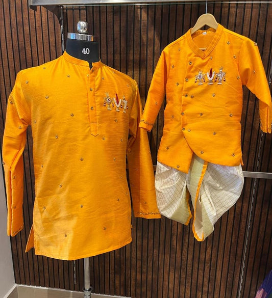 Lord Venkateshwara Themed Kurtha & Dhoti Sets-KBBHK012