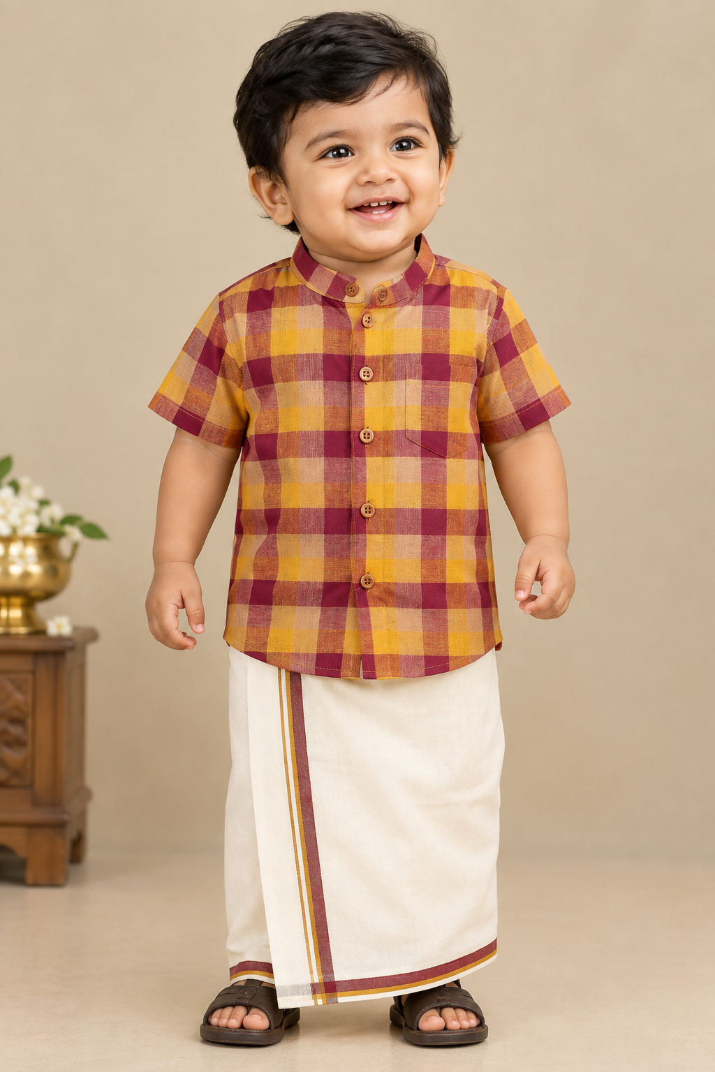 Madras check shirt and dhoti - Design 2 - RDKBBS100-2