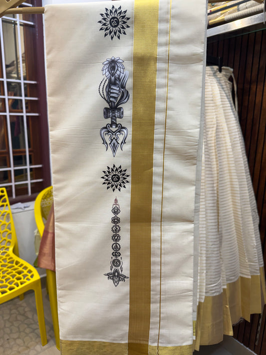 Printed Dhoti - Sivan