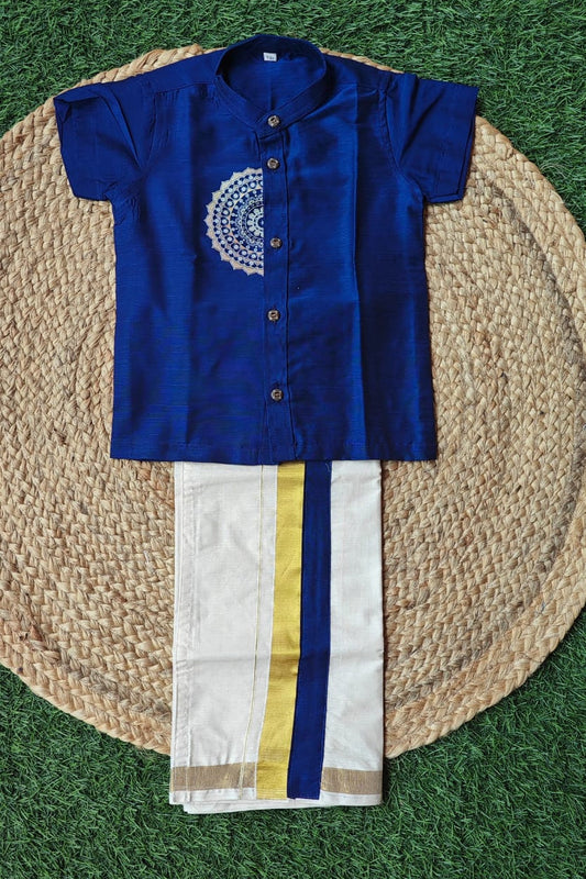 Royal Blue Mandala Printed  Shirt And Dhoti Set
