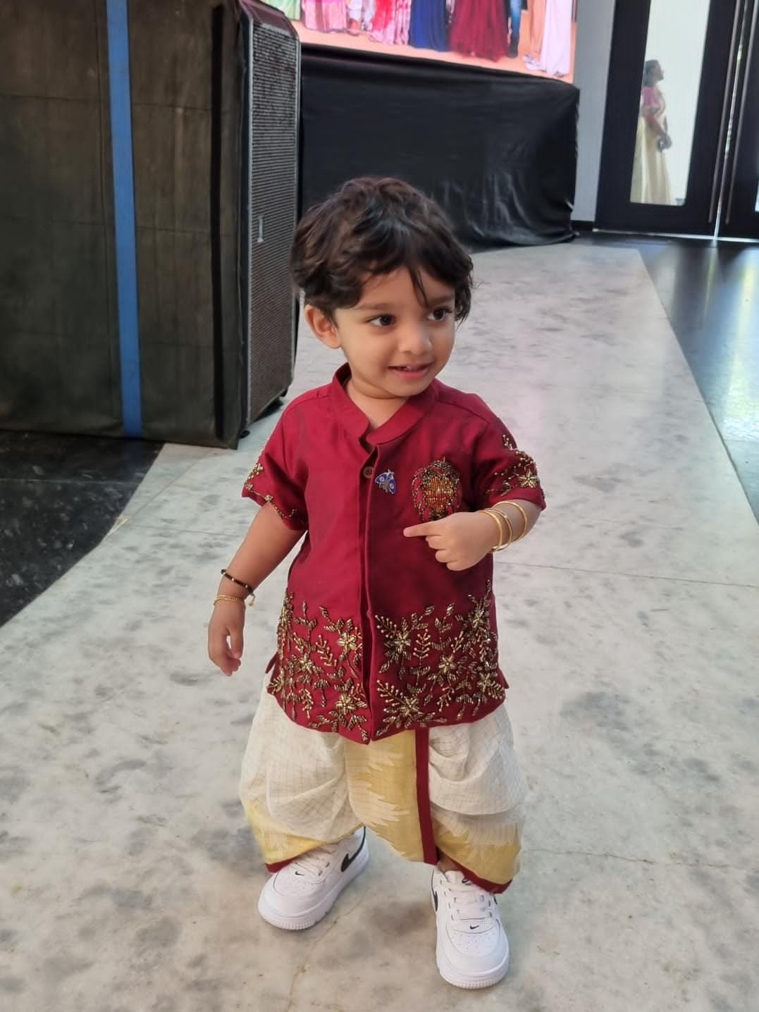 Lion Hand Work Kurta and Golden Lines Dhoti Pant - KBBHK002