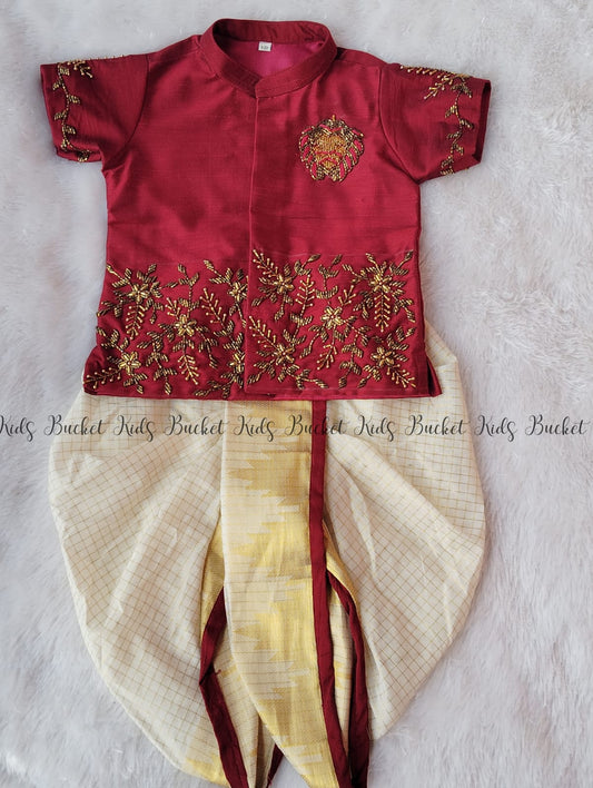 Lion Hand Work Kurta and Golden Lines Dhoti Pant - KBBHK002
