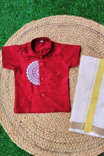 Mandala Print Shirt and Velcro Dhothi - KBBPS004