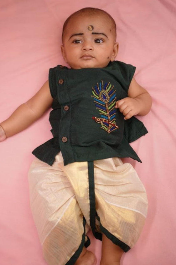 Peacock Feather Kurta and Dhothi Pants - KBBHK001
