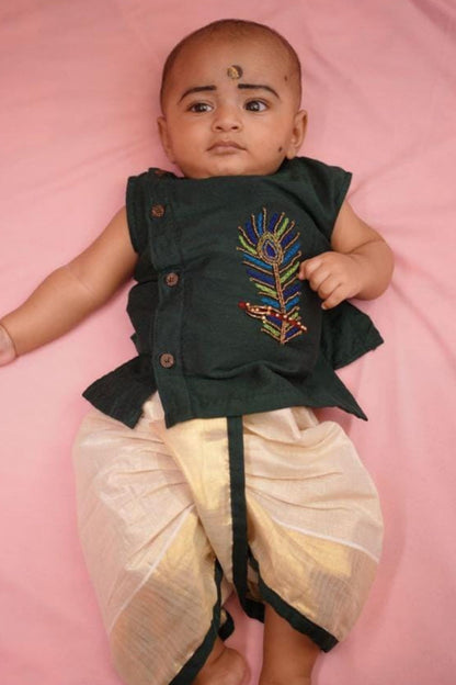 Peacock Feather Kurta and Dhothi Pants - KBBHK001