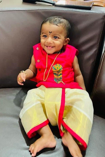 Peacock Feather Kurta and Dhothi Pants - KBBHK001