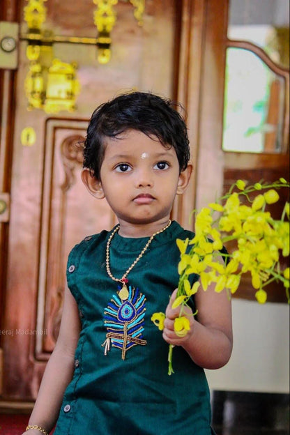 Peacock Feather Kurta and Tissue  Dhothi Pants - KBBHK001