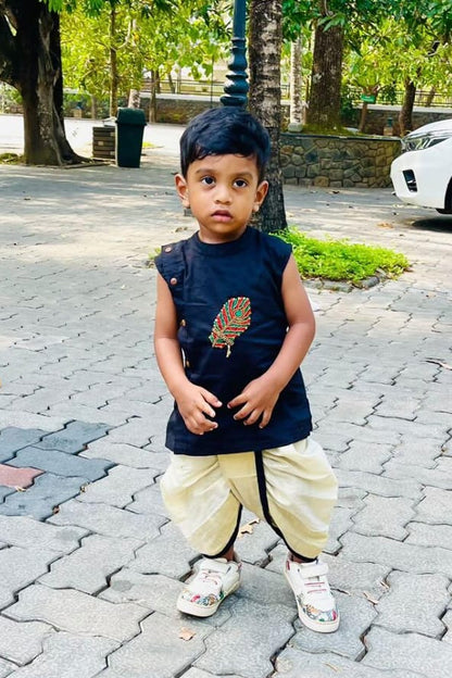 Peacock Feather Kurta and Tissue  Dhothi Pants - KBBHK001