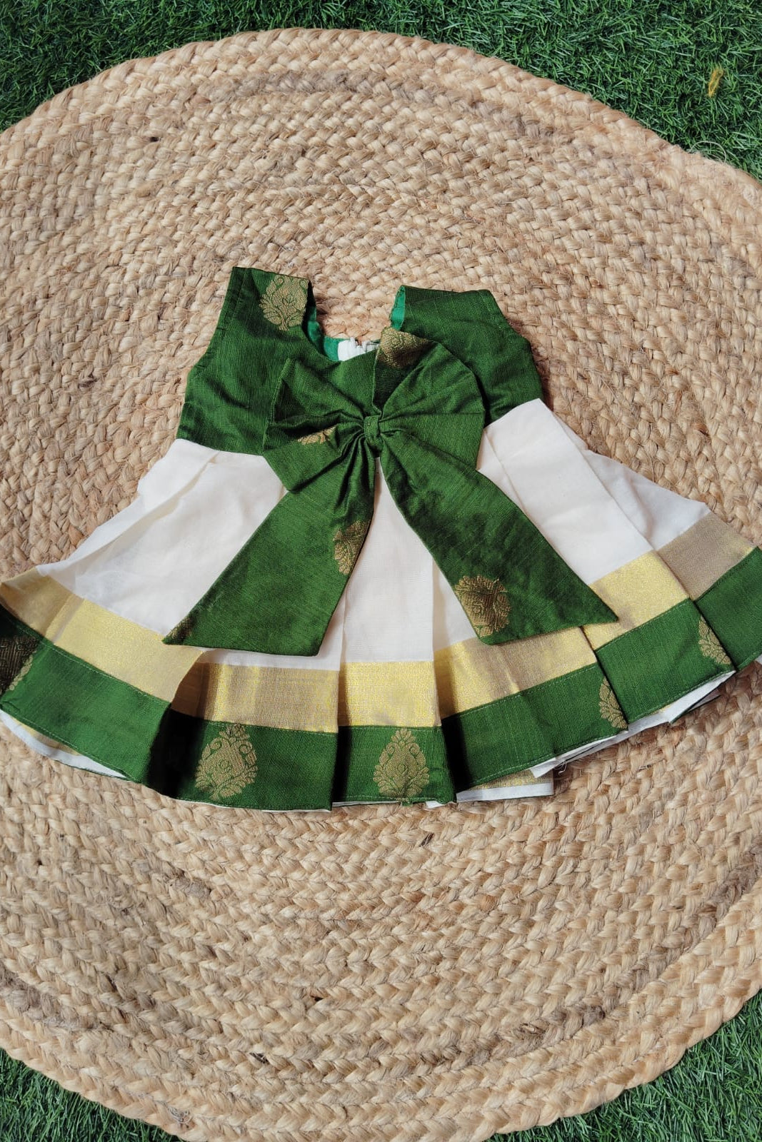 Green & Gold Bow Frock - KBGF024