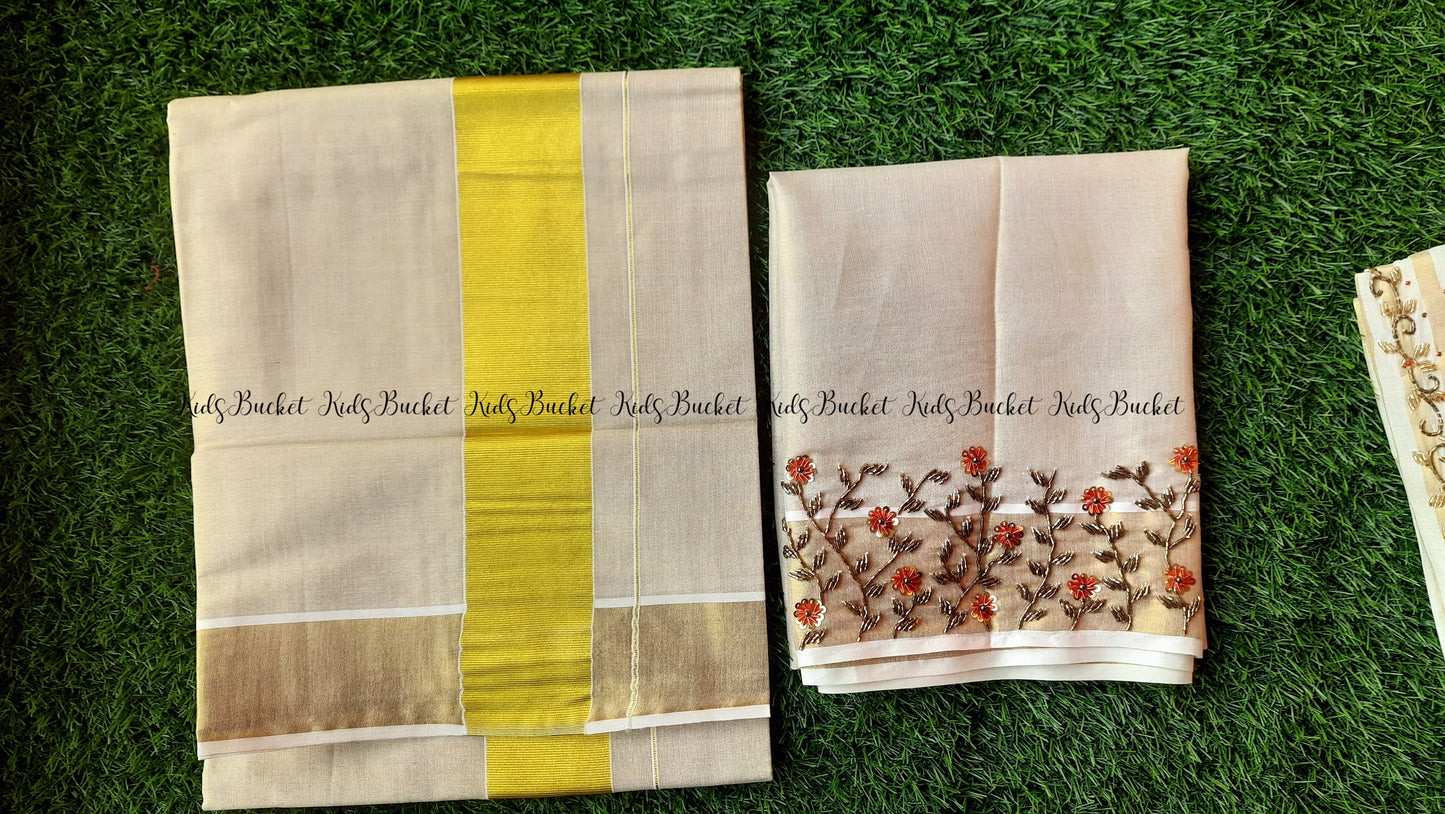 Golden Tissue Saree - With Hand Work Blouse Piece