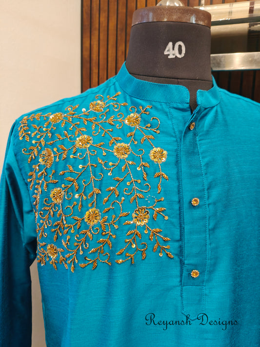Floral Hand Work Kurtha Only - Dad & Son