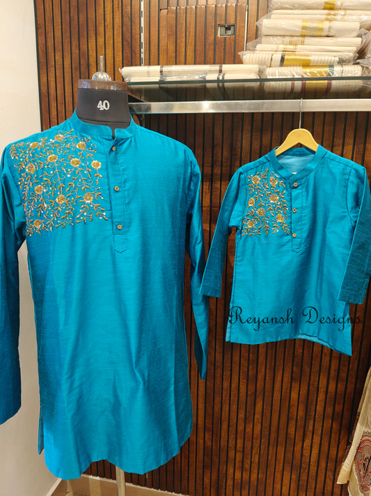 Floral Hand Work Kurtha Only - Dad & Son