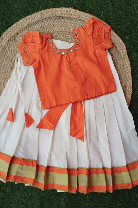 Puff Sleeve Mirror Work Pattupavada - KBGP011