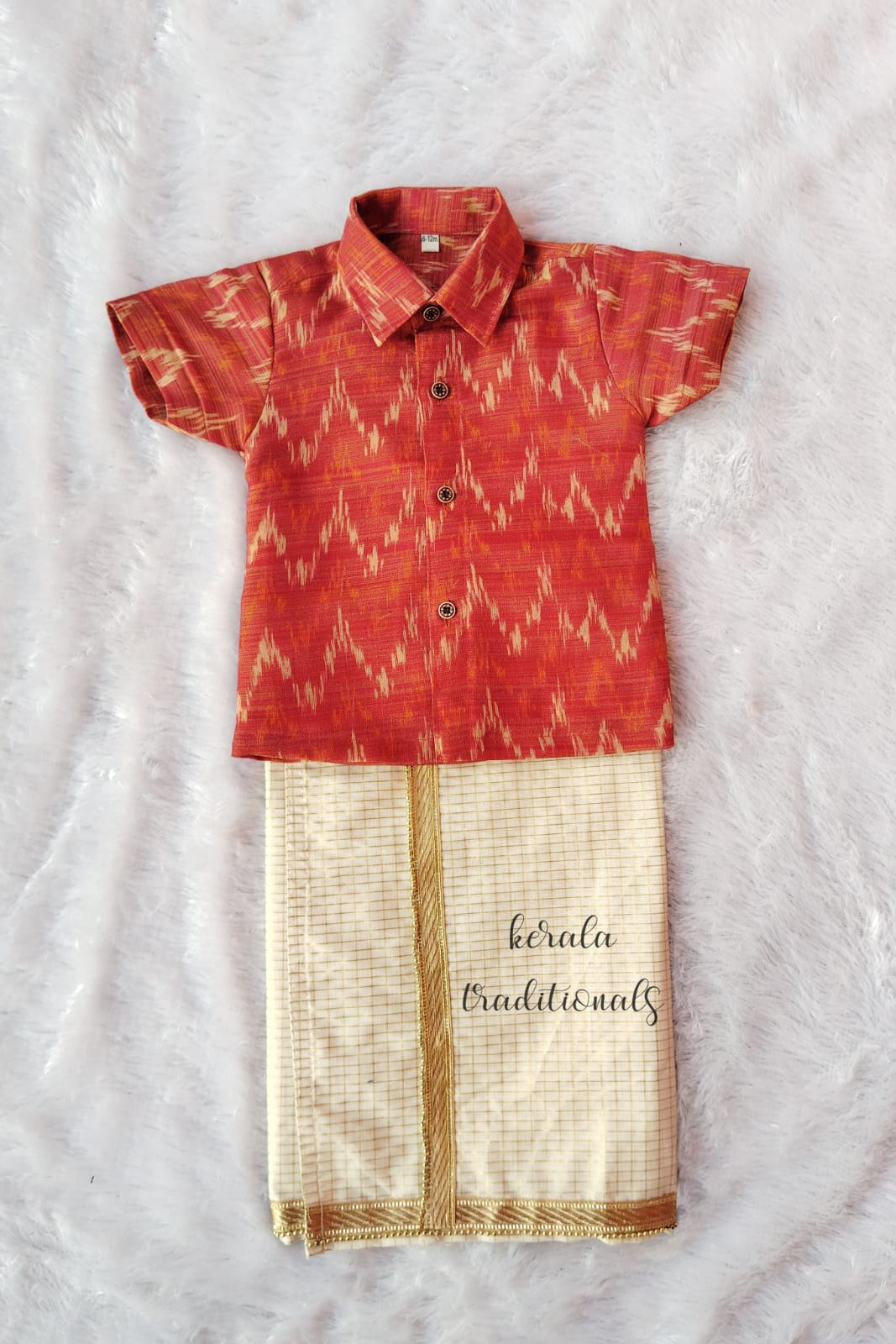 Tissue Shirt and Micro check Velcro Dhoti - KBBSB001