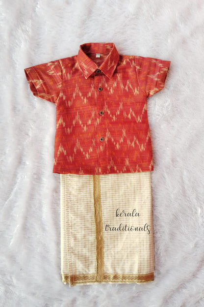 Tissue Shirt and Micro check Velcro Dhoti - KBBSB001